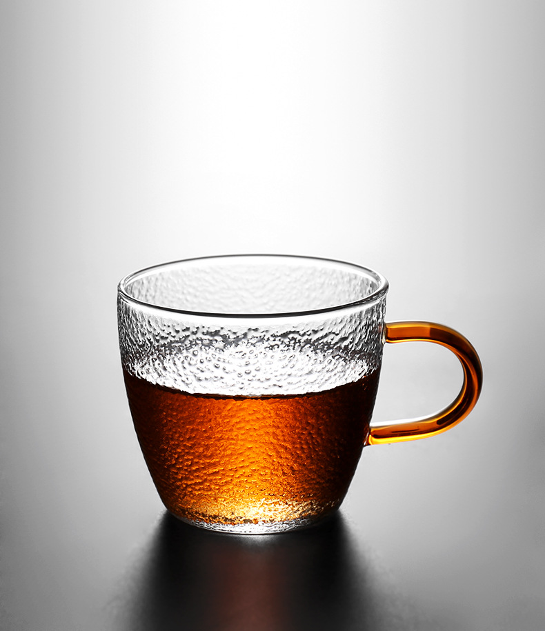 家用纯手工小茶杯耐热玻璃品茗杯日式锤纹功夫茶杯带把主人杯单杯
