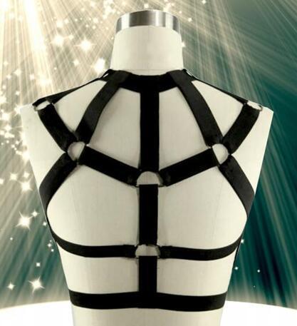 提胸修身 弹力身体链 歌西卡黑色吊带