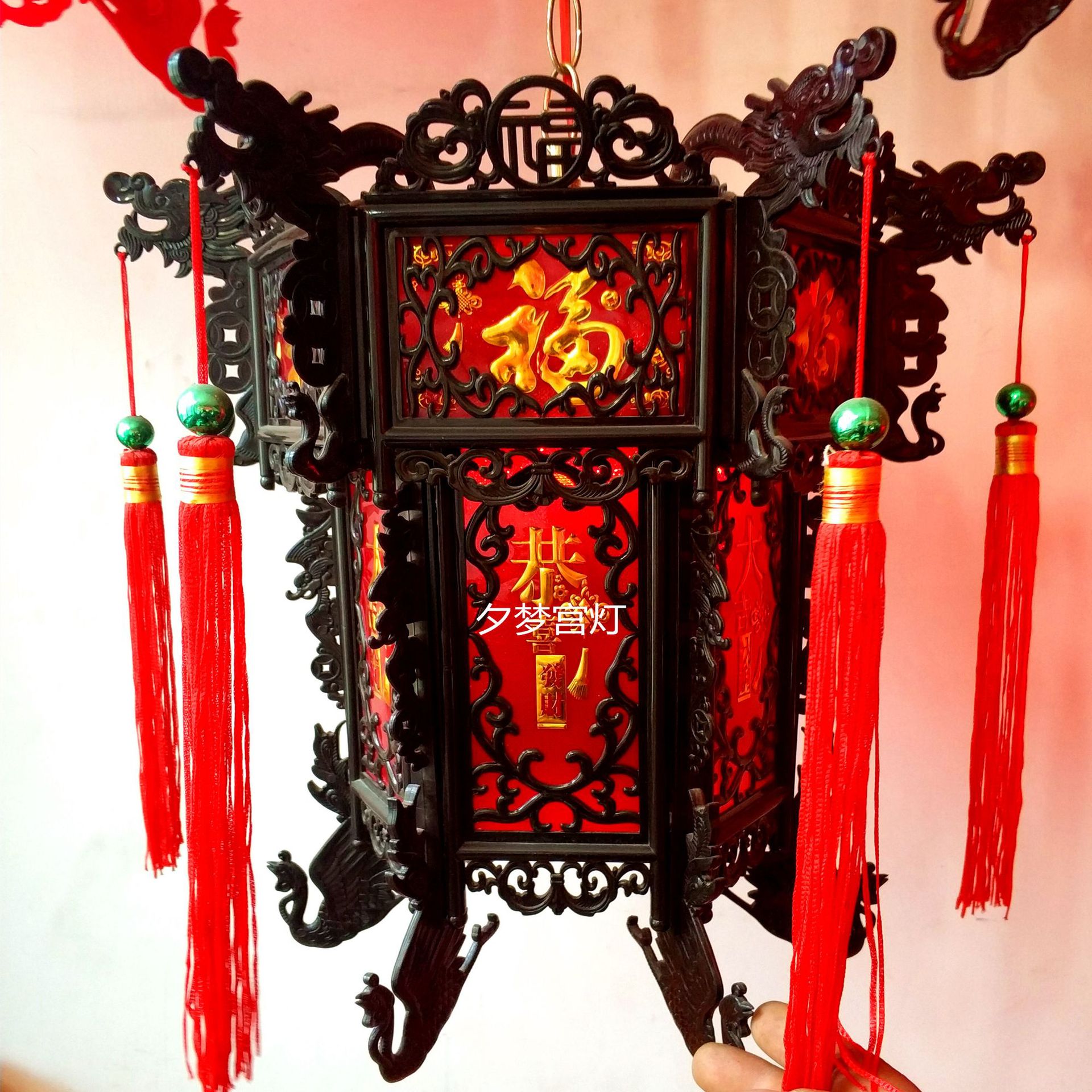广告仿古六角灯笼仿木质塑料工艺品灯笼婚庆装饰手工灯笼地摊