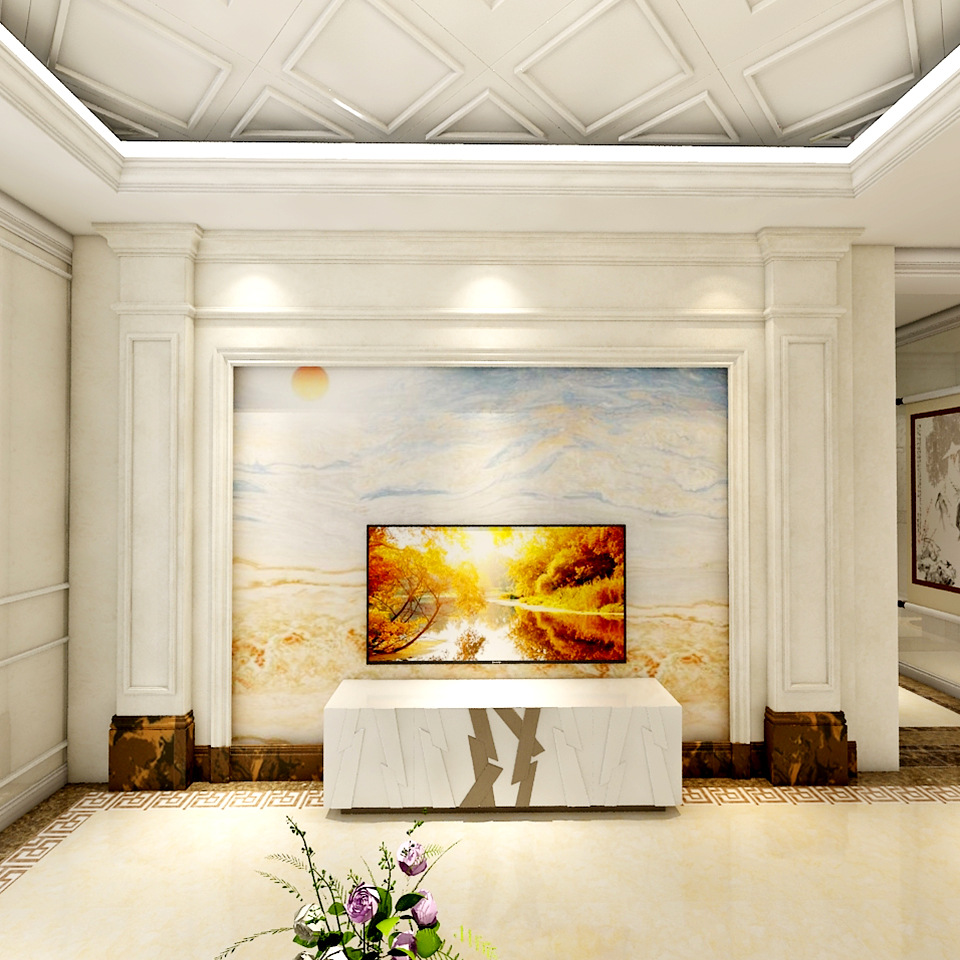 现代简约人造岗石罗马柱电视背景墙仿大理石护墙板高温烧制微晶石