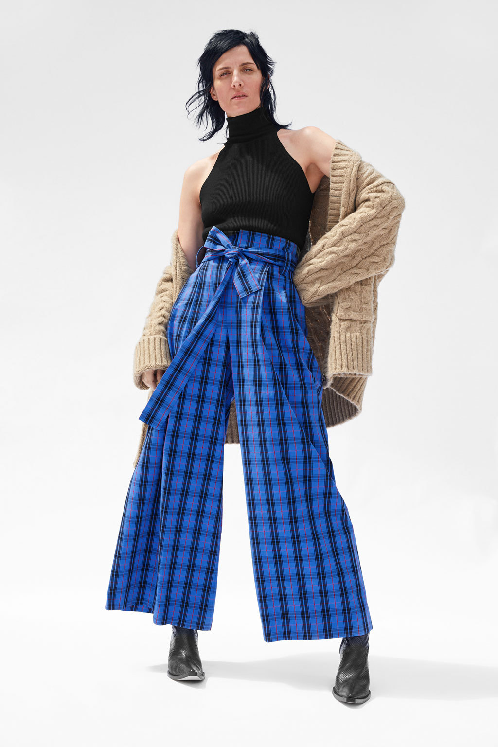 2018春夏新款欧洲站腰带饰格子裤 女士时尚裤子 wdl6038