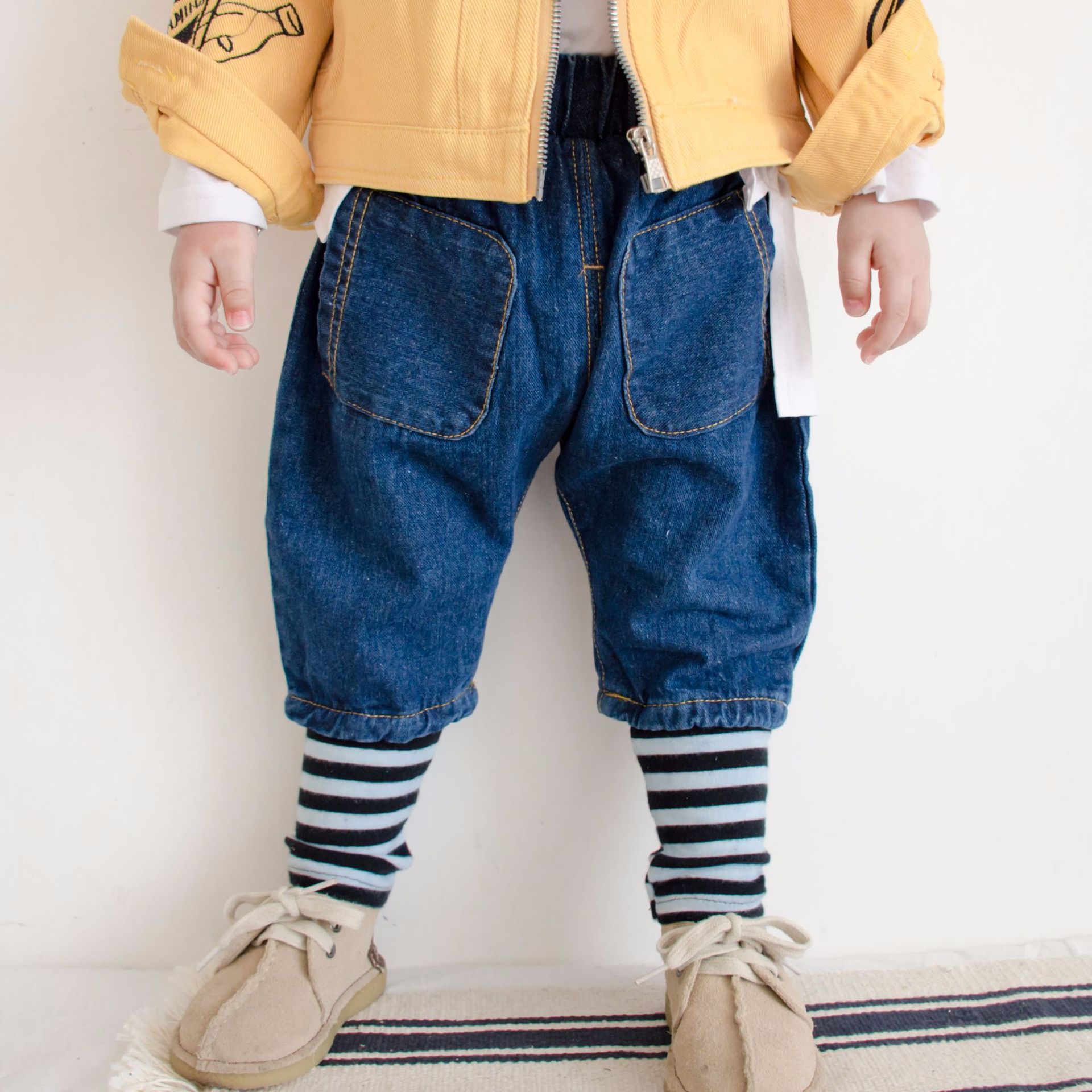 男童牛仔裤 2019秋季新款中小童大口袋螺纹口儿童长裤一件代发