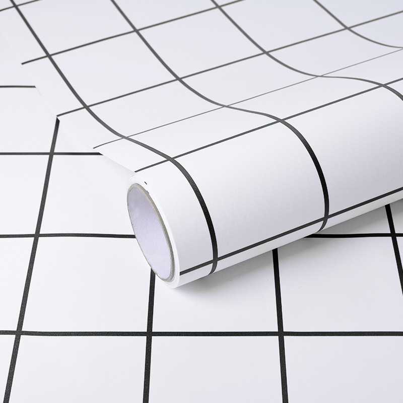 加厚自粘墙纸pvc黑白格子壁纸 卧室宿舍客厅装修背景贴纸北欧简约