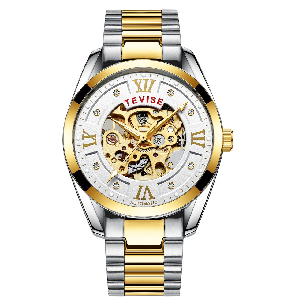 tevise特威斯795d男士休闲机械表 重工艺镂空表盘不锈钢带男表