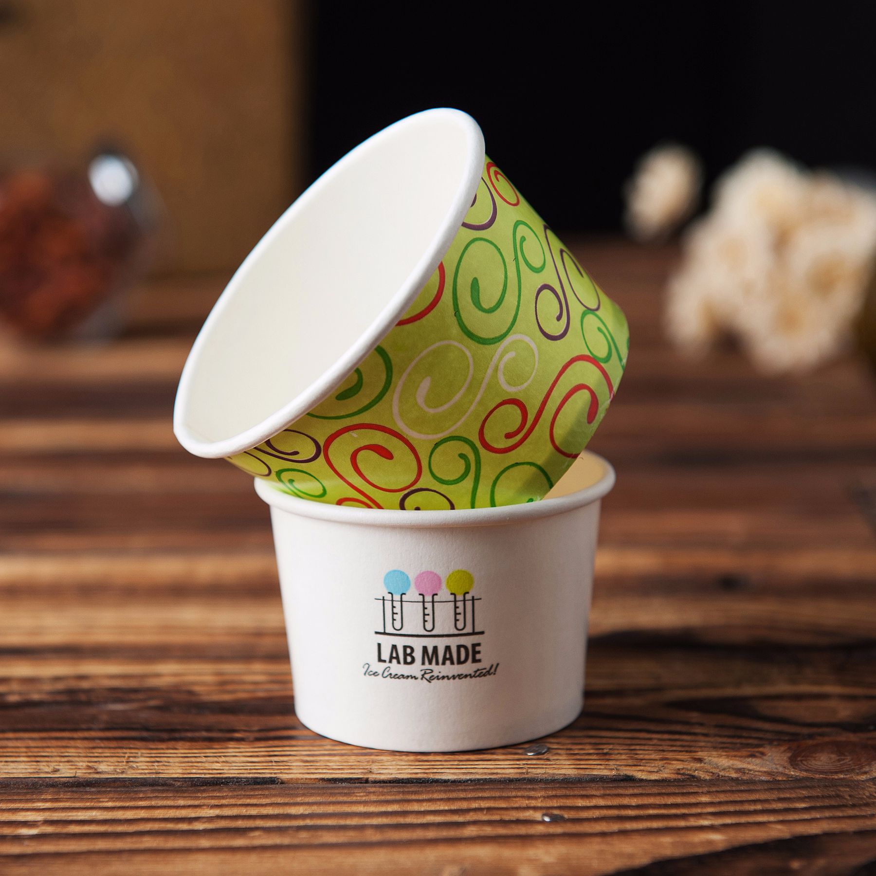 一次性纸碗 订制logo双p冰淇淋200ml广告纸碗炒酸奶杯厂家直销