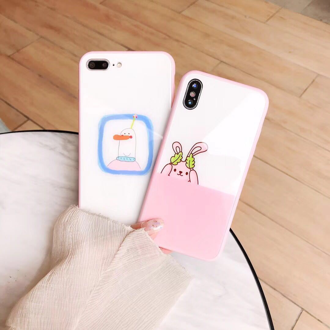 粉色卡通软玻璃iphonex手机壳苹果6s全包边7plus卡通女款iphone8