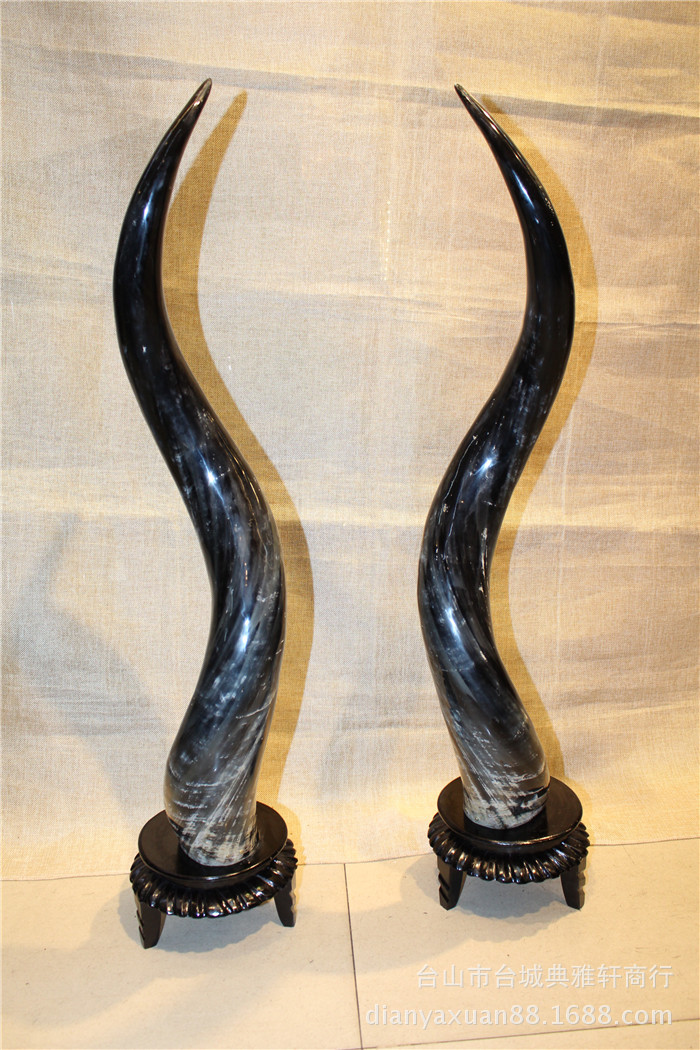 牛气冲天牛角摆件 天然牦牛角摆件(对)牛角 家居摆件