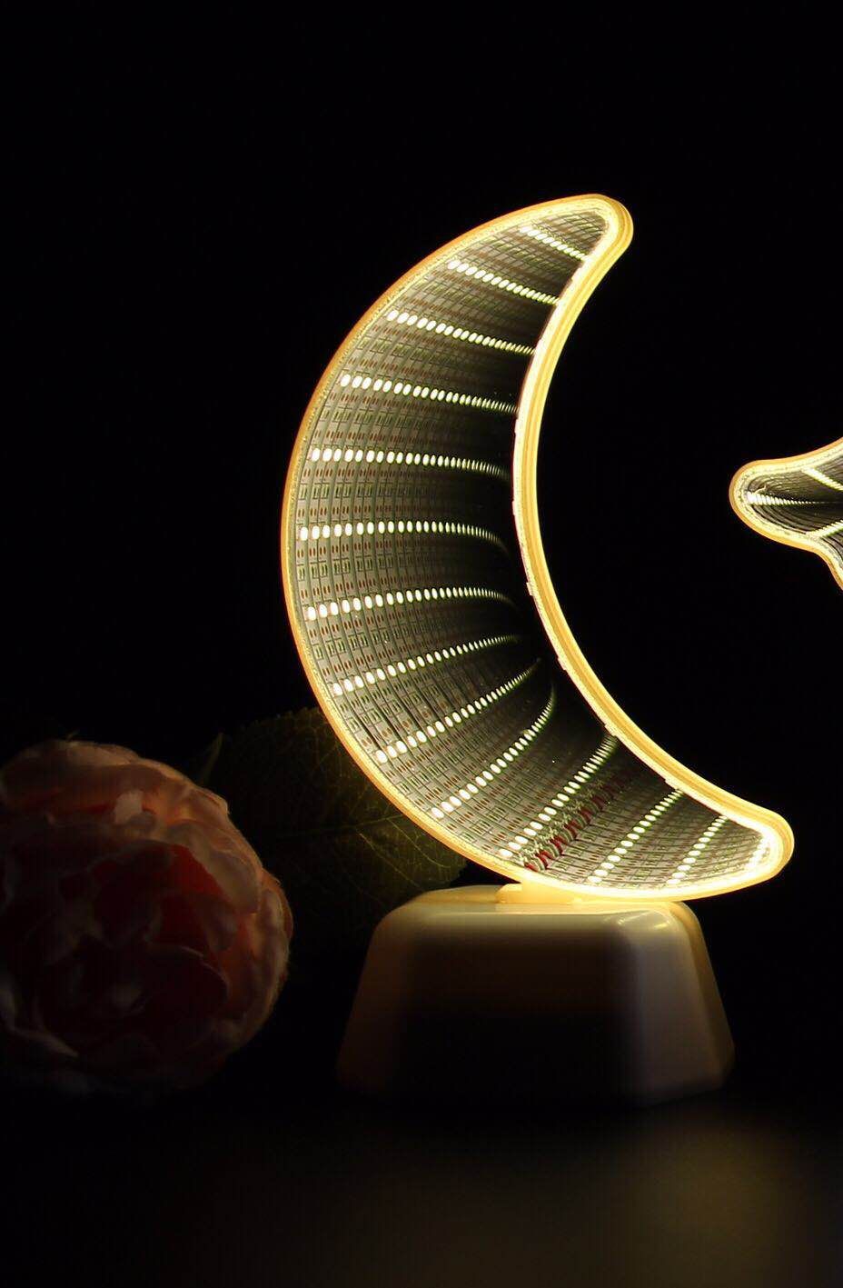 led造型灯隧道效果3d镜面灯白云圣诞树五角星菠萝灯带电池小夜灯