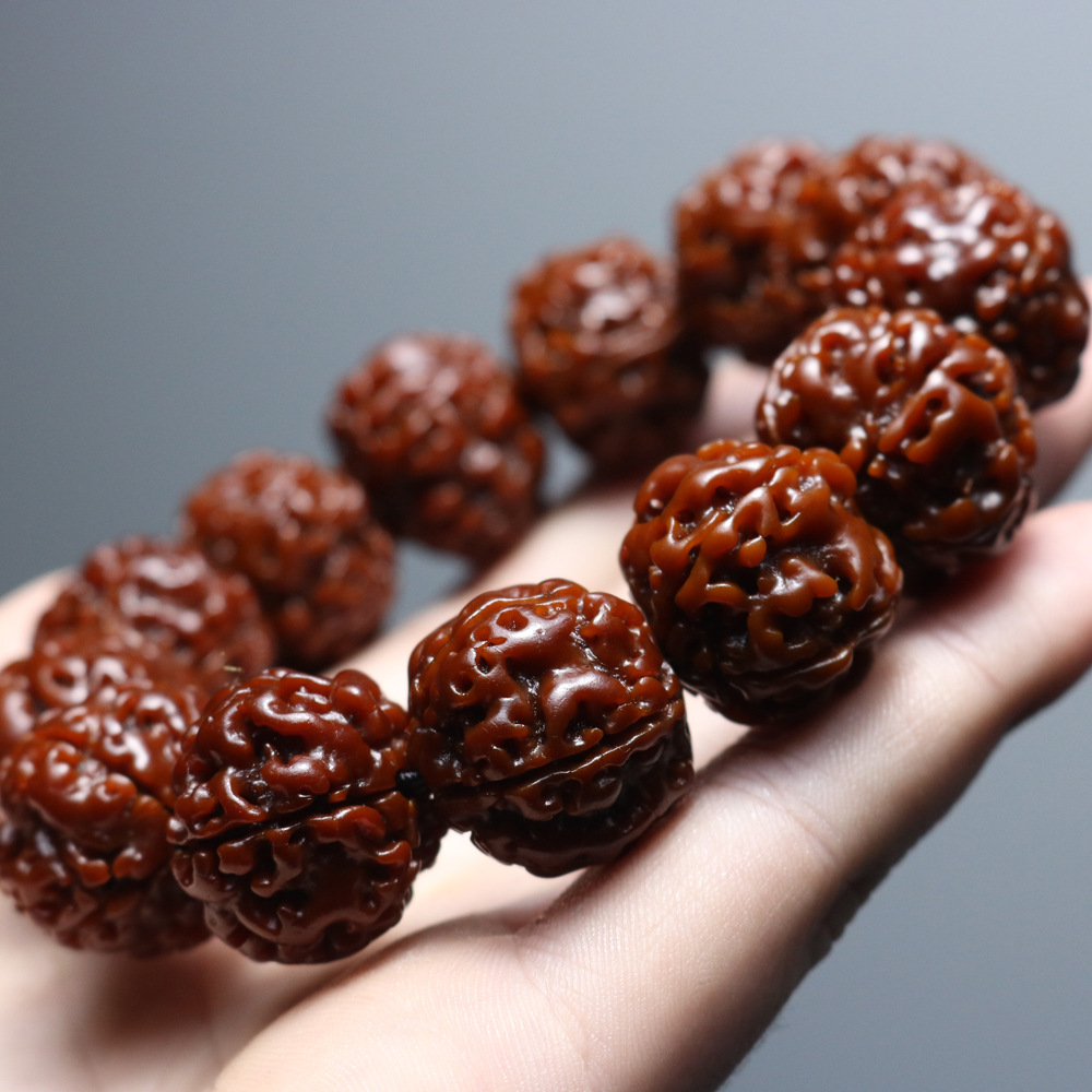 尼泊尔金刚菩提手串 机刷玉化包浆五瓣爆肉大金刚菩提子 佛珠批发