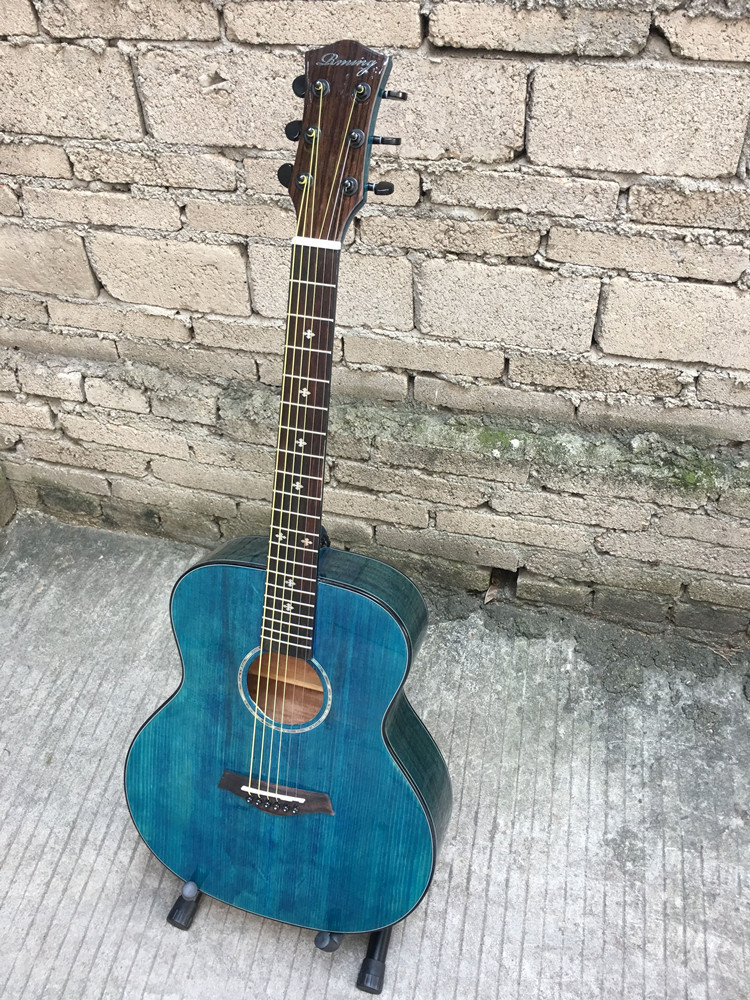 鹿鸣rming 36寸云杉面单 沙比利底册旅行儿童单板吉他 擦色迷你gs