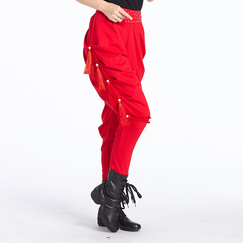 水兵舞裤子流苏裤2020新款夏季广场舞全新跳舞裤子哈伦裤显瘦红色