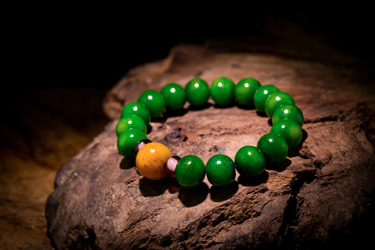 庚午文玩堂天然西藏牦牛骨仿虬角手串绿色秋觉手链民族风首饰男士