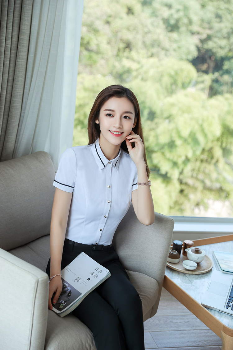 职业装女衬衫短袖2018新款营业员销售工作服衬衣上班族时尚工装