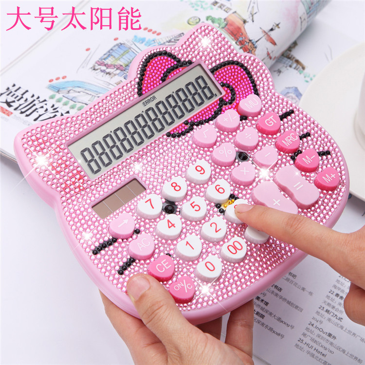 Hello Kitty Large Crystal with Diamond Bow Cute Cartoon Stick-on Crystals Calculator Diamond Solar Rhinestone Computer