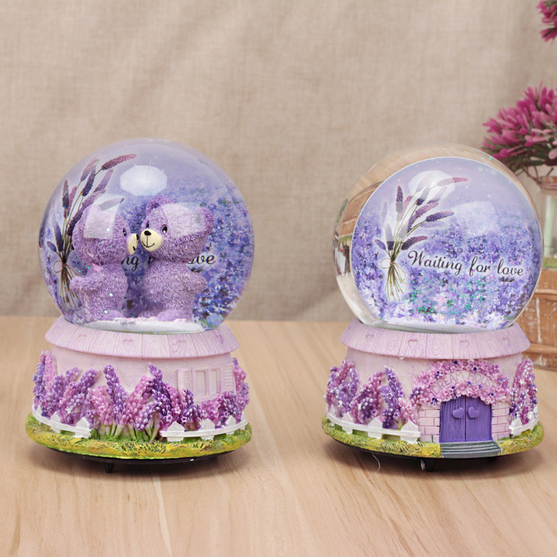 卡通薰衣草熊浪漫水晶球情侣送礼旋转创意音乐盒水球学生礼品