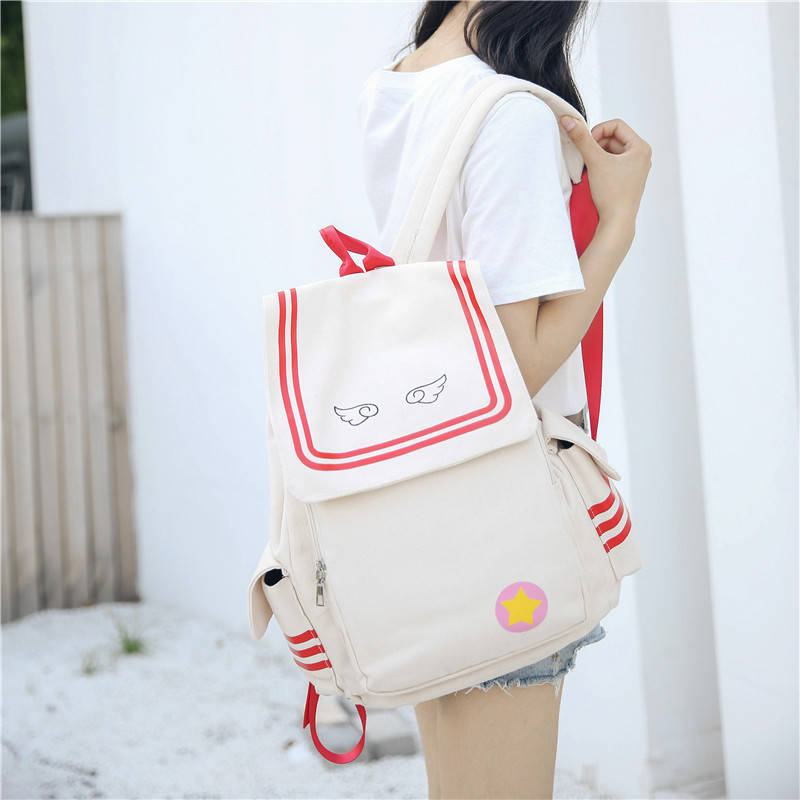 Variety Magic Card Girl Sakura Canvas Magic Large Capacity Backpack Cute Cartoon College Backpack Wholesale Customization