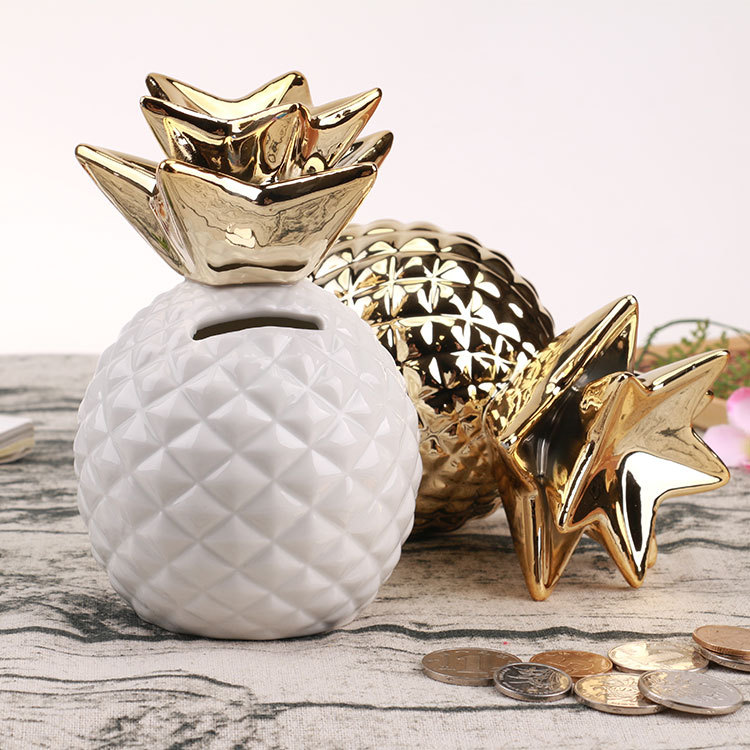 Nordic Ins Style Golden Pineapple Decoration Ceramic Pineapple Home Decorations Pineapple Shaped Coin Bank Crafts