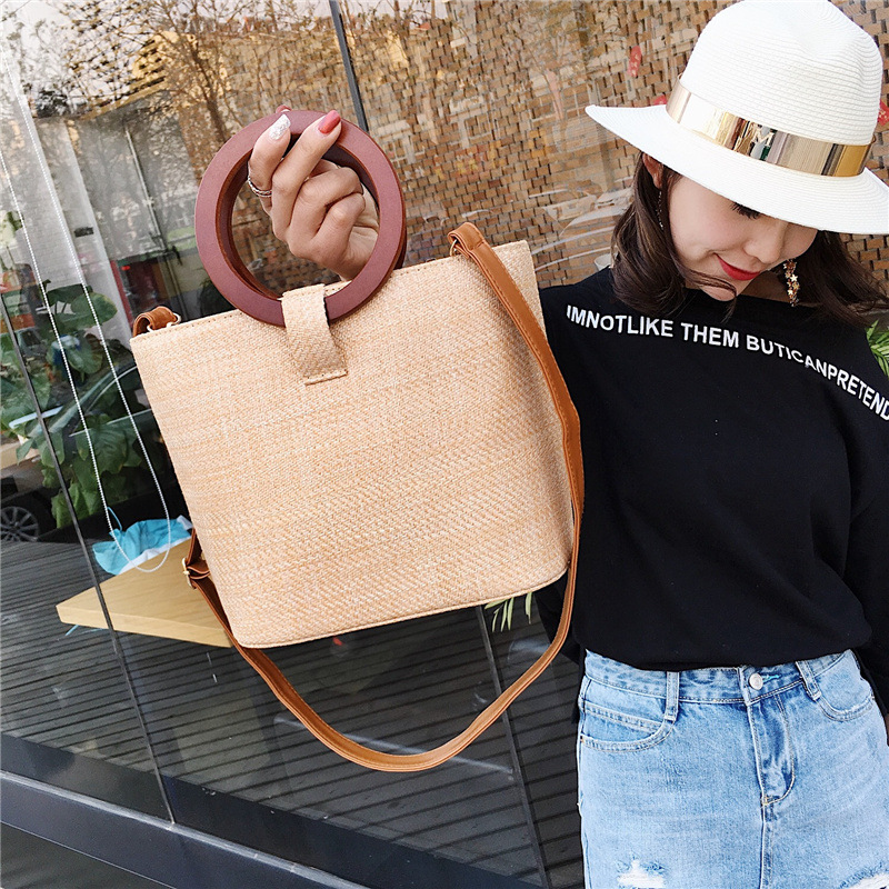 Straw Bag Women 2018 New Trendy Korean Simple Retro Ring Handbag Mori Style One Shoulder Crossbody Beach Bag