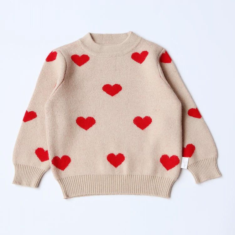 现货批发女童加厚羊绒衫爱心图案编织秋冬中小童保暖上衣童装毛衣