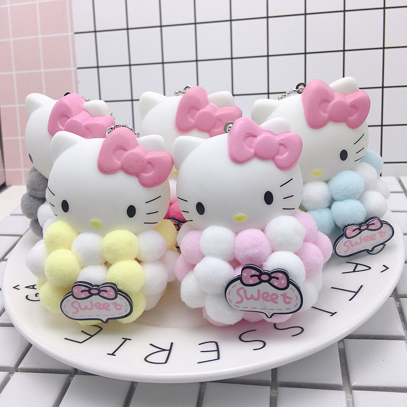 可爱毛绒kt猫毛球love钥匙扣泡泡猫钥匙扣爪机娃娃超萌包包挂件