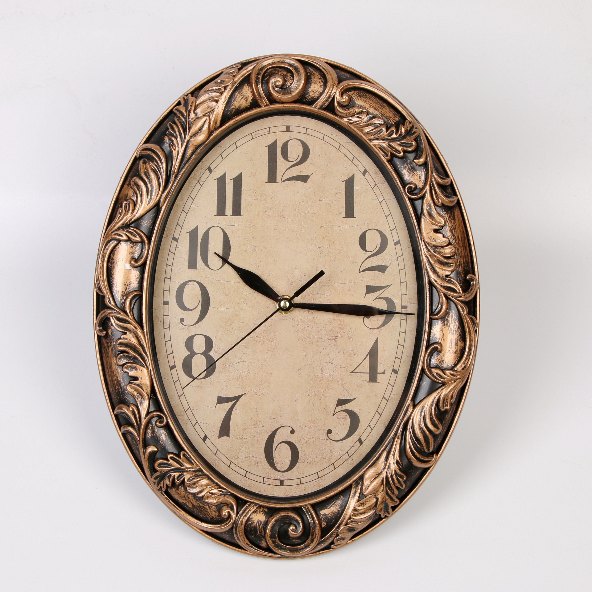 欧式复古创意椭圆形挂钟 客厅钟表静音塑料石英钟表壁钟定制