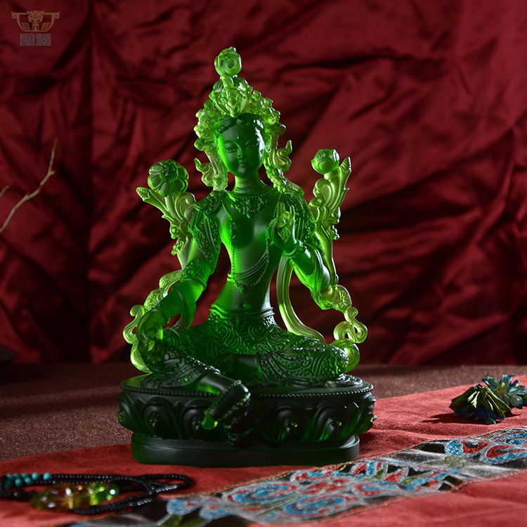 新款琉璃绿度母藏传观音佛像 密宗佛像摆件工艺品现货批发代发