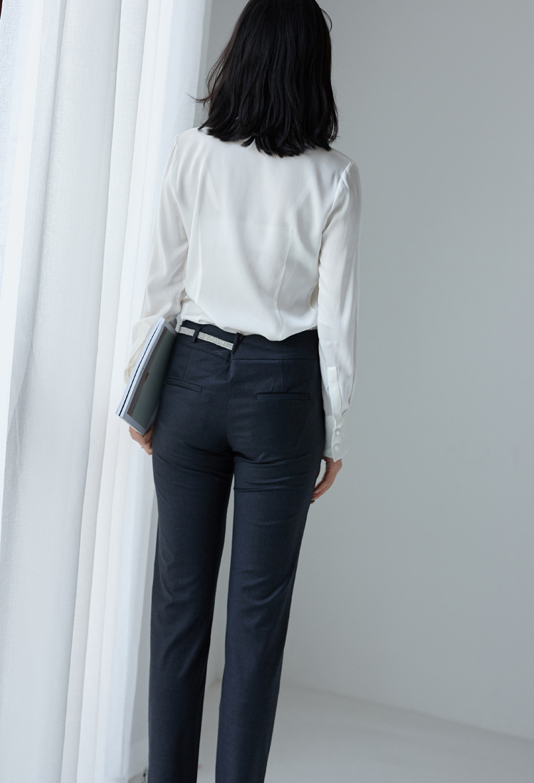 衣录现货厂家直销新款欧美休闲羊毛链条腰带西裤女女装sosam