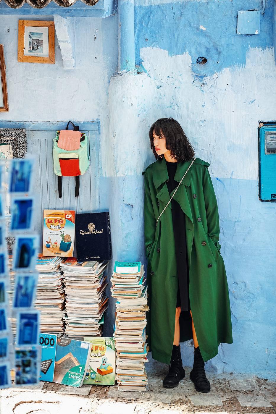 2018原创品牌aki重磅定染长款风衣女秋冬新款翻领系带收腰显瘦