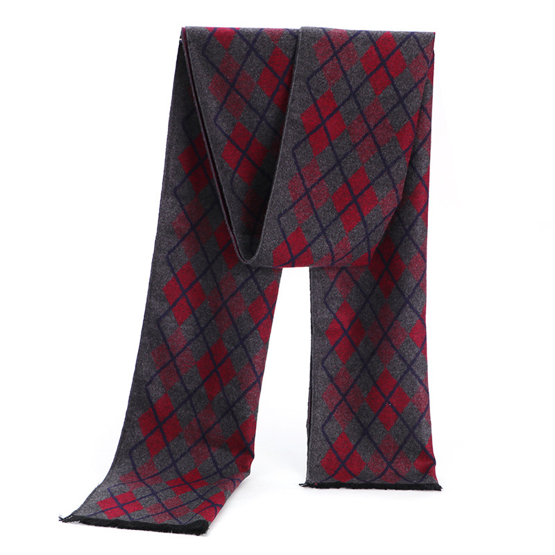 秋冬男款百搭格子气质围巾桑蚕丝拉绒长款围脖韩版商务围巾现货