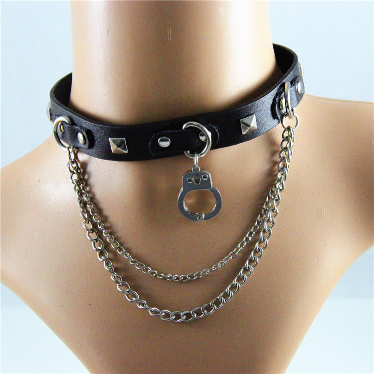 厂家供应欧美热卖新款朋克颈带铁链爪钉摇滚风范项圈跨境货源