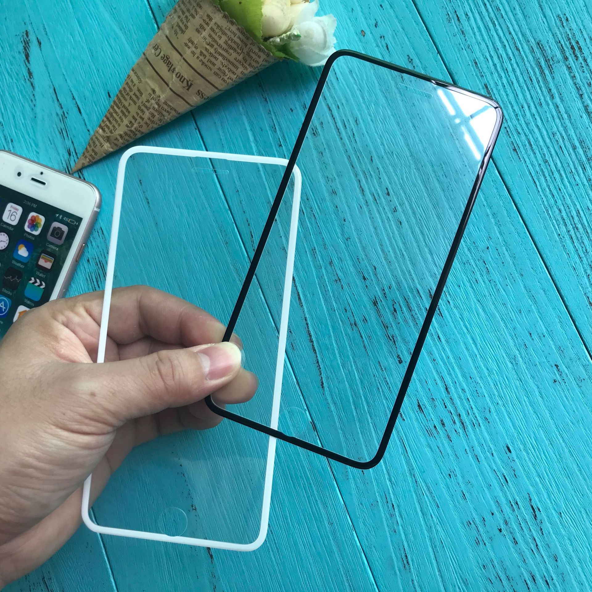 ktiphone7钢化玻璃a59水果r9s卡通苹果6紫蓝光软边r11plus不碎边