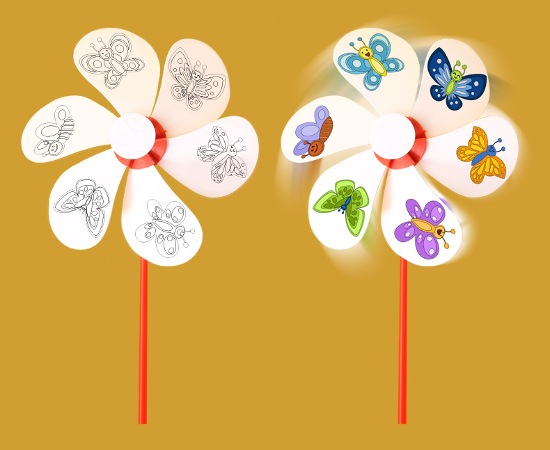 儿童空白手工风车 幼儿园diy涂鸦玩具卡通填色图案绘画广告风车