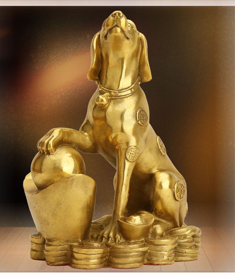 杨桐记 十二生肖狗纯铜家居客厅摆件金钱狗金元宝狗批发