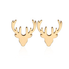 欧美热卖动物驯鹿麋鹿鹿角耳钉环保电镀金银玫色女士耳钉耳针批发