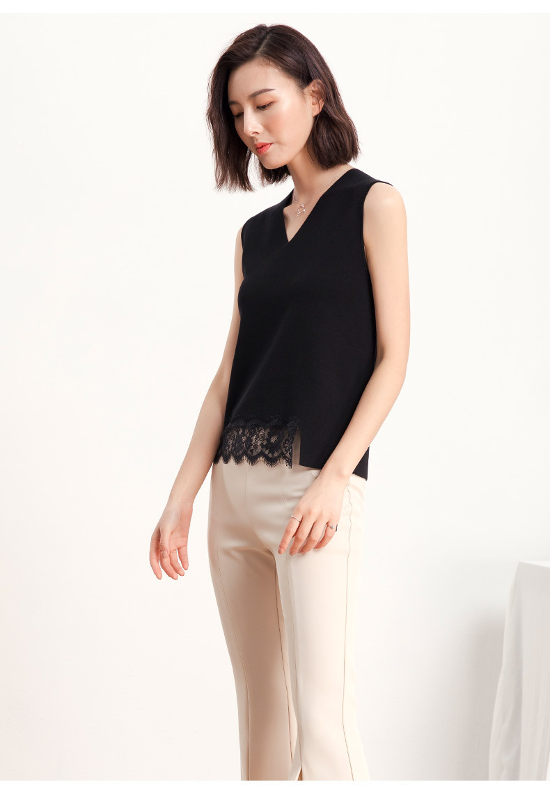 无袖针织背心女夏外穿2019初春新款女装蕾丝v领针织衫女宽松打底