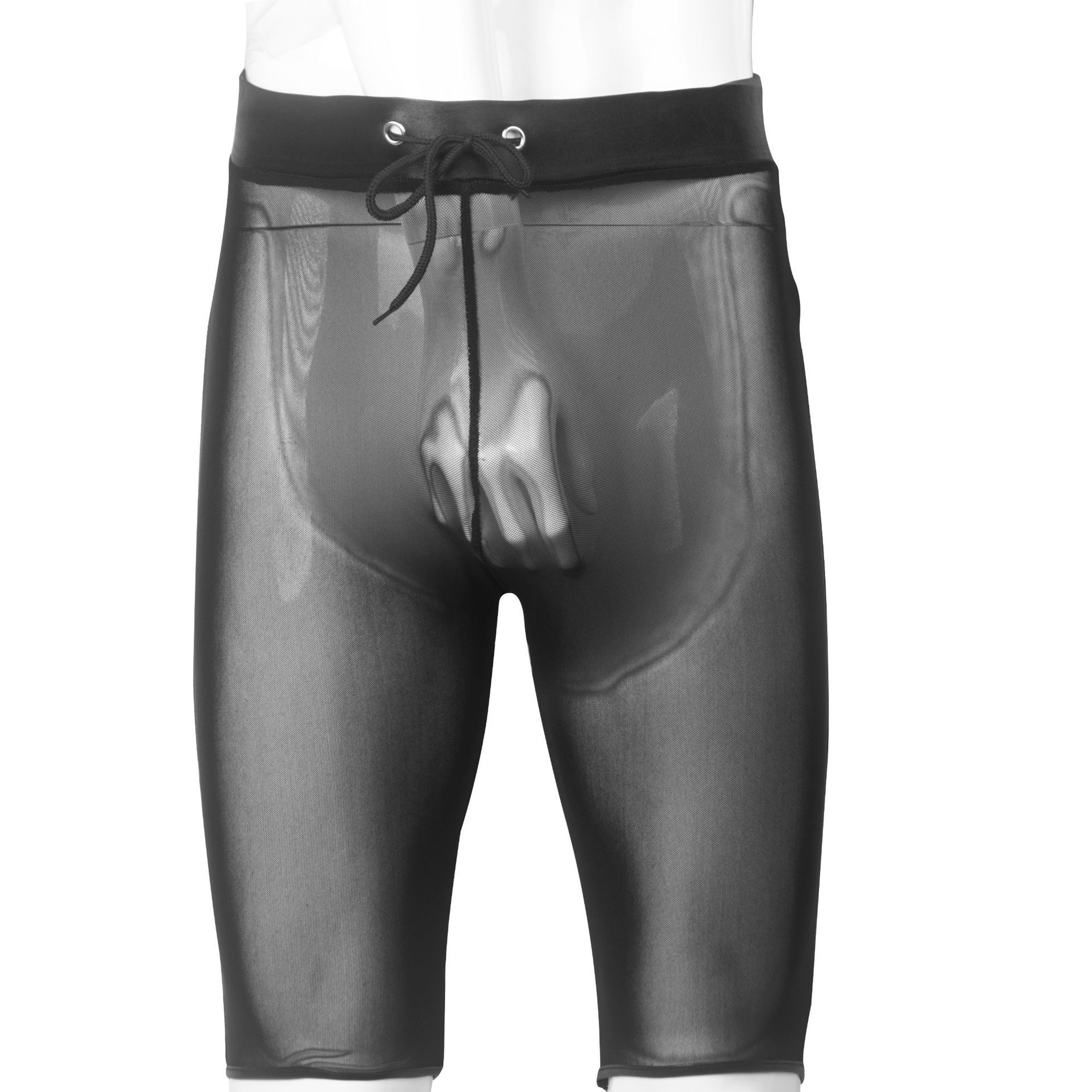 男款超薄透明短裤俱乐部漆皮网纱拼接紧身裤ds服男士欧美情趣内衣