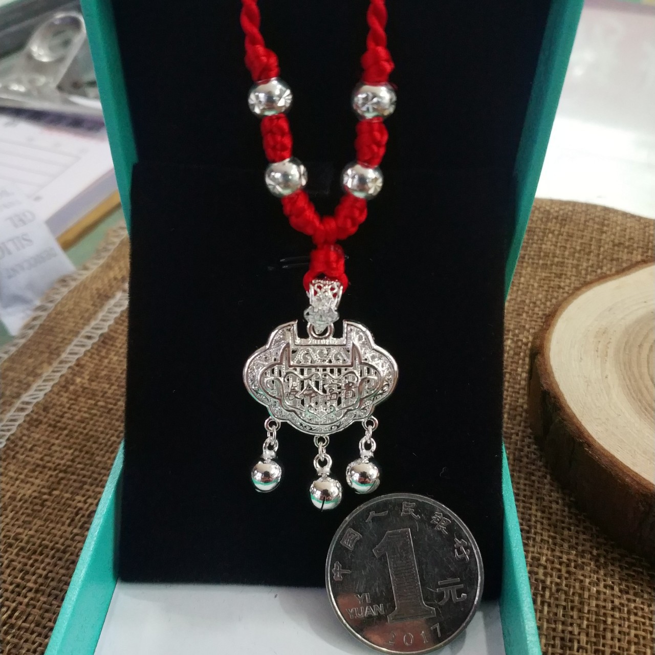 990纯银长命锁手工项绳手工编织项链儿童节礼物新年礼物