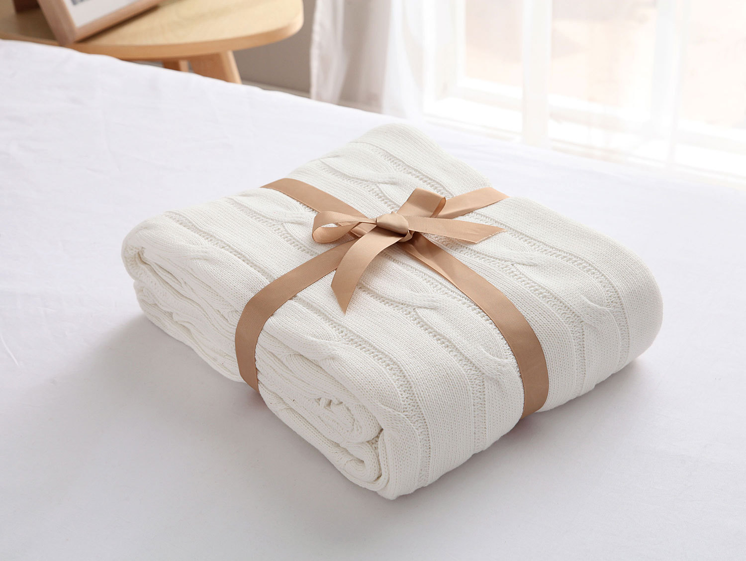 小麻花全棉针织毯 毛线毯子 空调被沙发盖毯 婴儿棉线毯