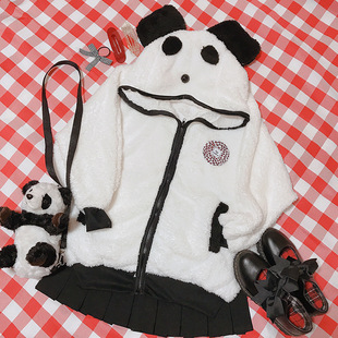 可爱的衣服动物连帽卫衣带耳朵带尾巴毛绒衣服熊猫外套女学生秋冬