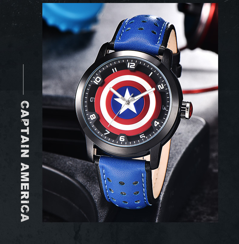 迪士尼漫威学生手表男潮流韩版个性酷防水青少年漫威美国队长手表