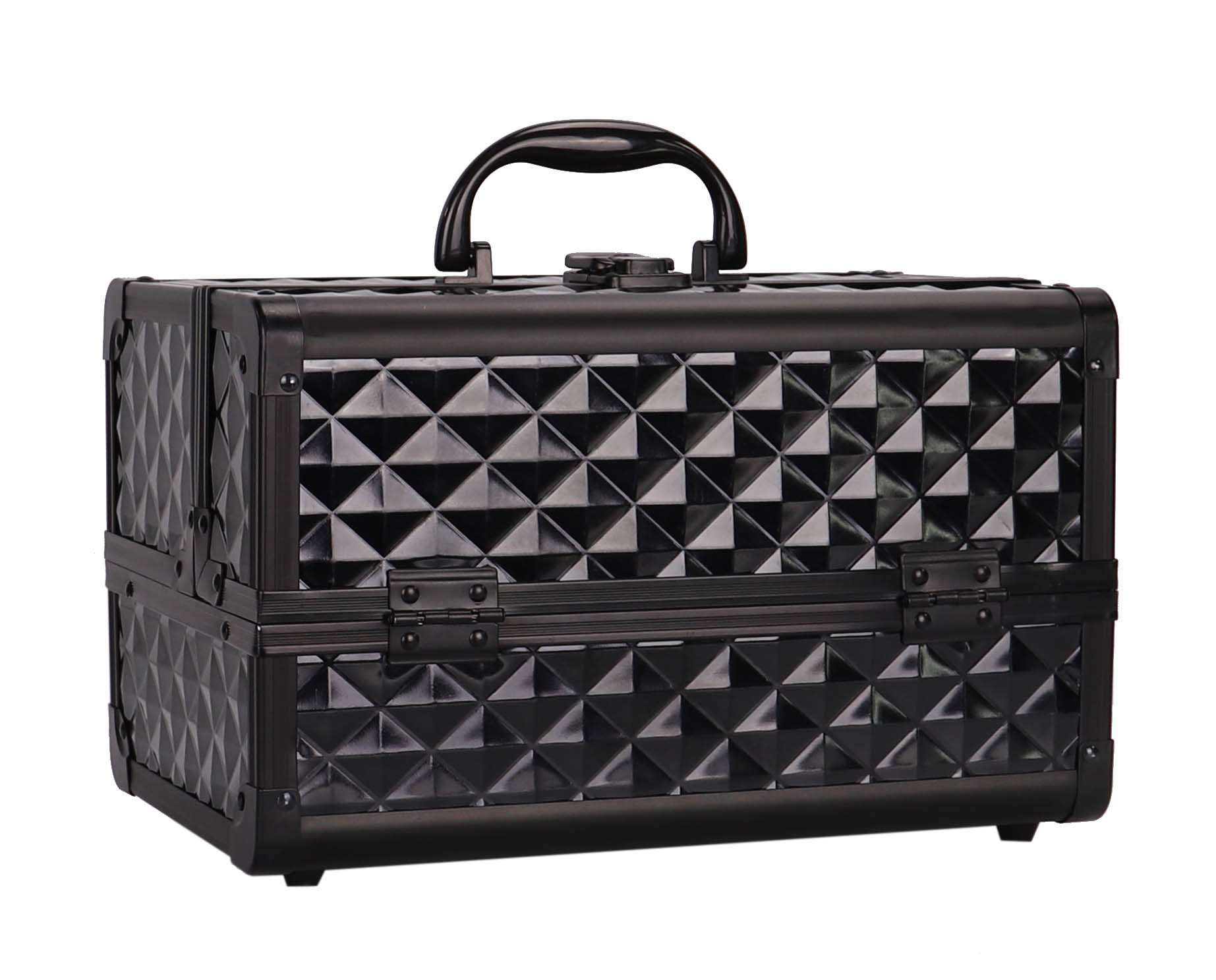 创葳专业厂家[定制订造]高级砖石纹双开多层手提化妆箱美甲纹绣箱