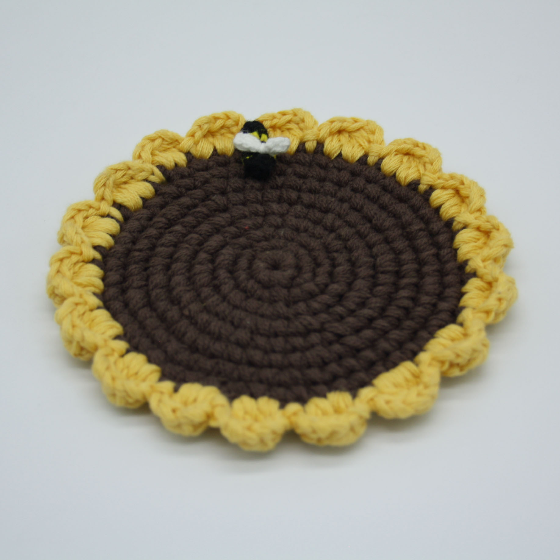 向日葵杯垫 针织工艺品 毛线纺织 编织装饰 手作 加工订制