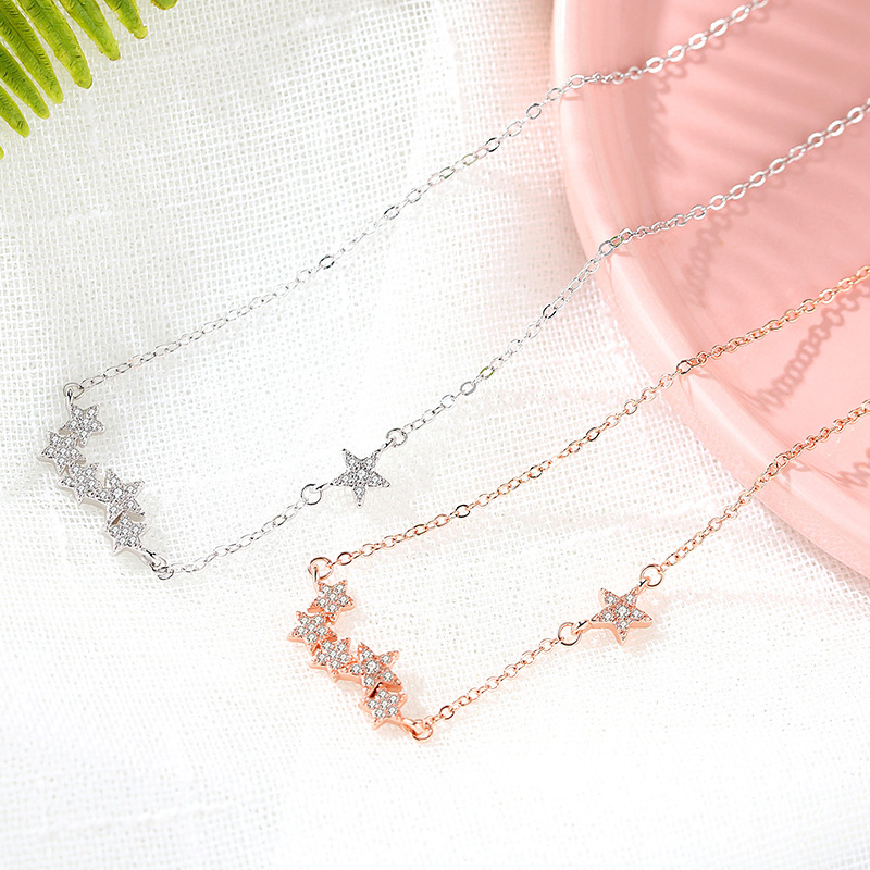 唯美小星星项链 925纯银流星雨6颗流星雨套链 韩版锁骨链饰品批发