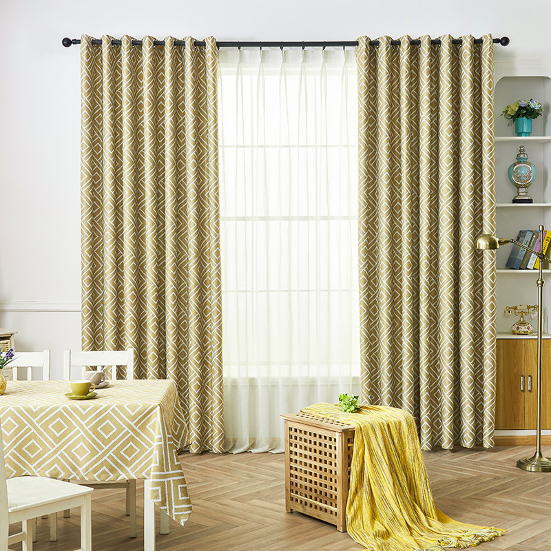 方块纸印花窗帘遮光成品窗帘外贸亚马逊ebay虾皮成品窗帘布料批发