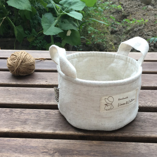 【新品】zakka杂货风素色棉麻布艺制品桌面收纳篮收纳框(圆形)