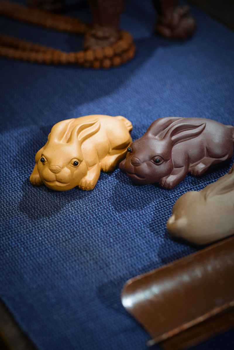 宜兴紫砂茶宠兔子生肖动物雕塑茶具配件精品摆件工艺品装饰批发