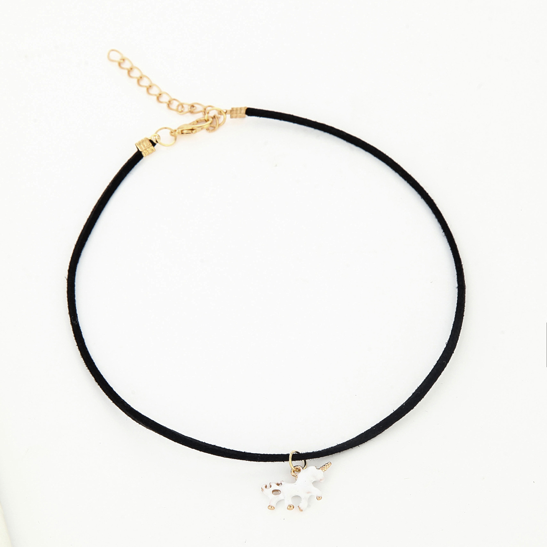 饰品批发原创韩范 原宿 独角兽 小马黑色皮绳项圈项链