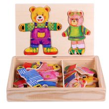 幼儿园二熊穿衣换衣  立体拼图拼板儿童宝宝早教手抓积木玩具