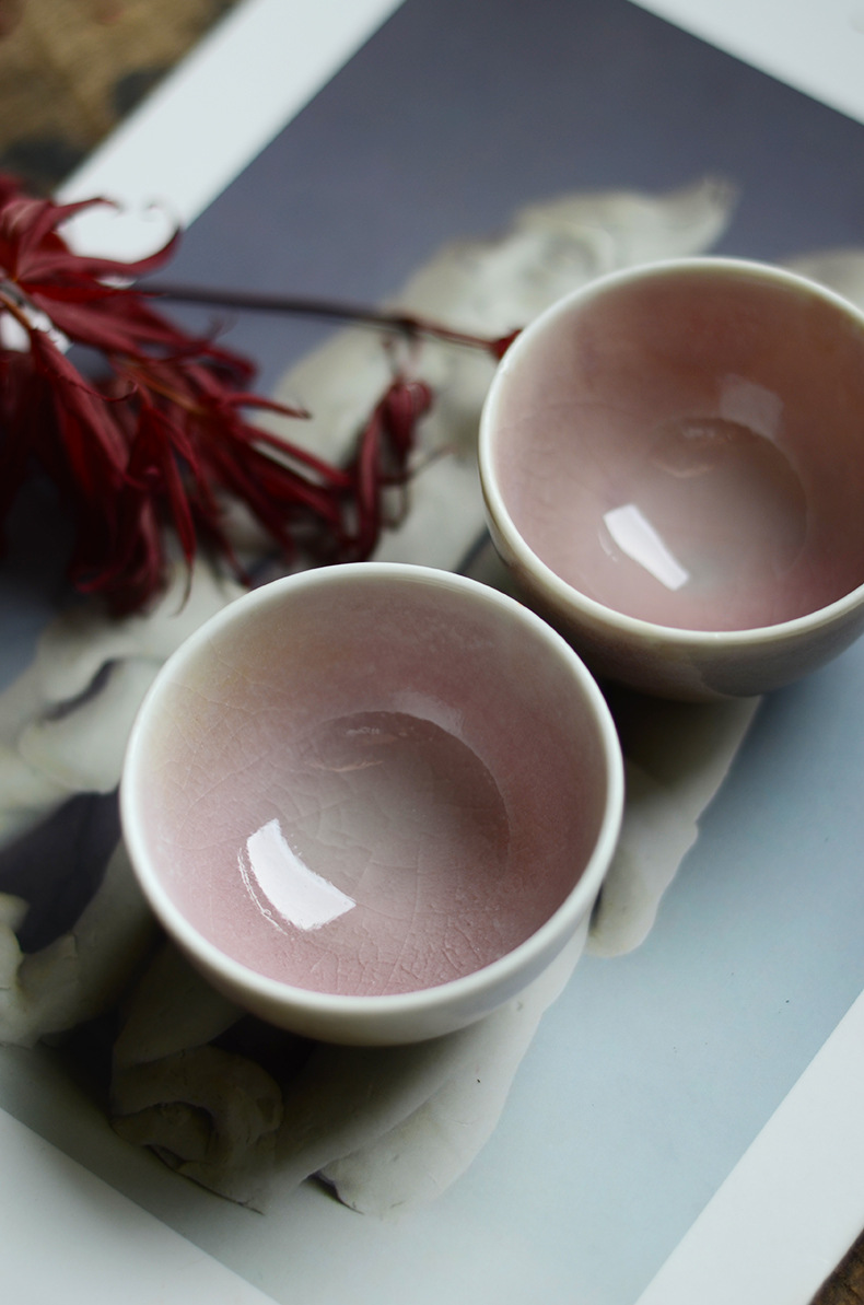 景德镇品茗杯陶瓷若琛杯桃红汝窑开片茶盏单杯景德镇功夫茶杯茶具