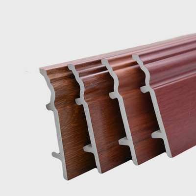 供应pvc踢脚线 10cm高分子木塑地脚线 10公分仿木纹地板橱柜角线